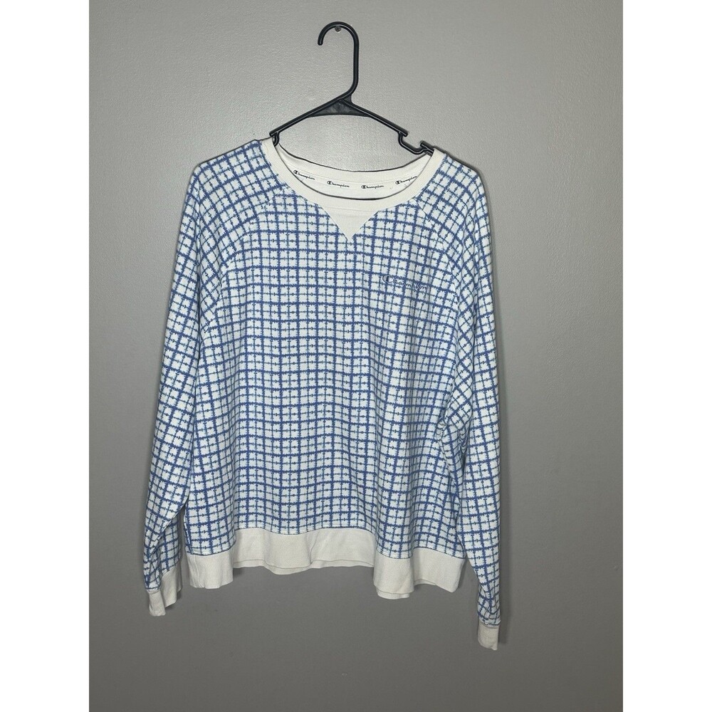 Champion Women’s 2X Crewneck Sweatshirt Blue & White Lightweight Pullover